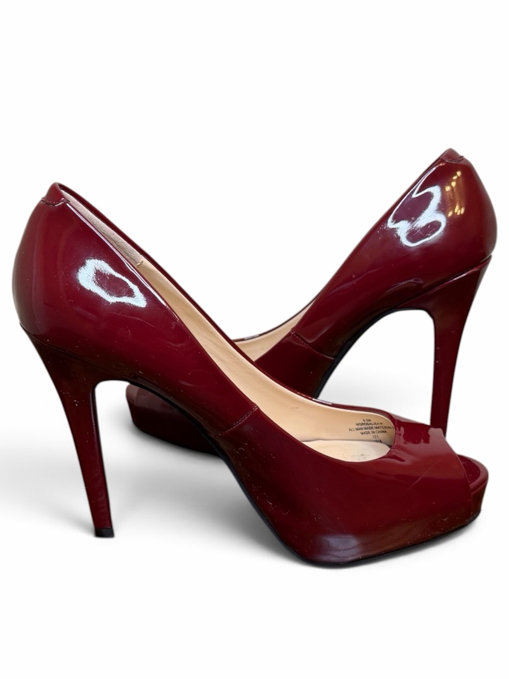 GUESS Burgundy Patent Peep-Toe High Heels. EUC size 8.5